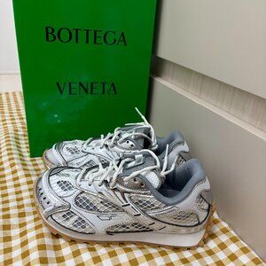Bottega Veneta Metallic Silver and White Sneakers